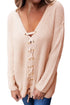 Sexy Khaki Sexy V Neck Lace up Front Sweater